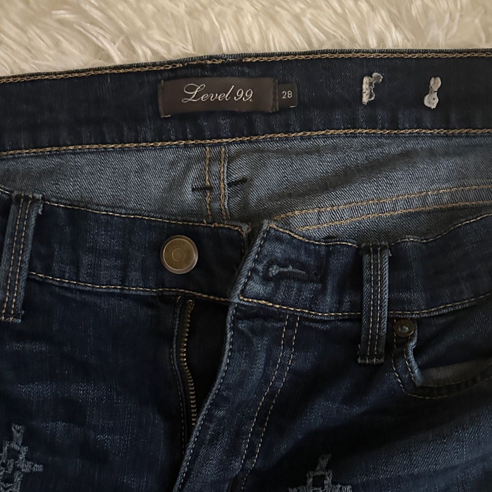 Level 99 Dark Blue Embroidered Ankle Jeans - Picture 3 of 9